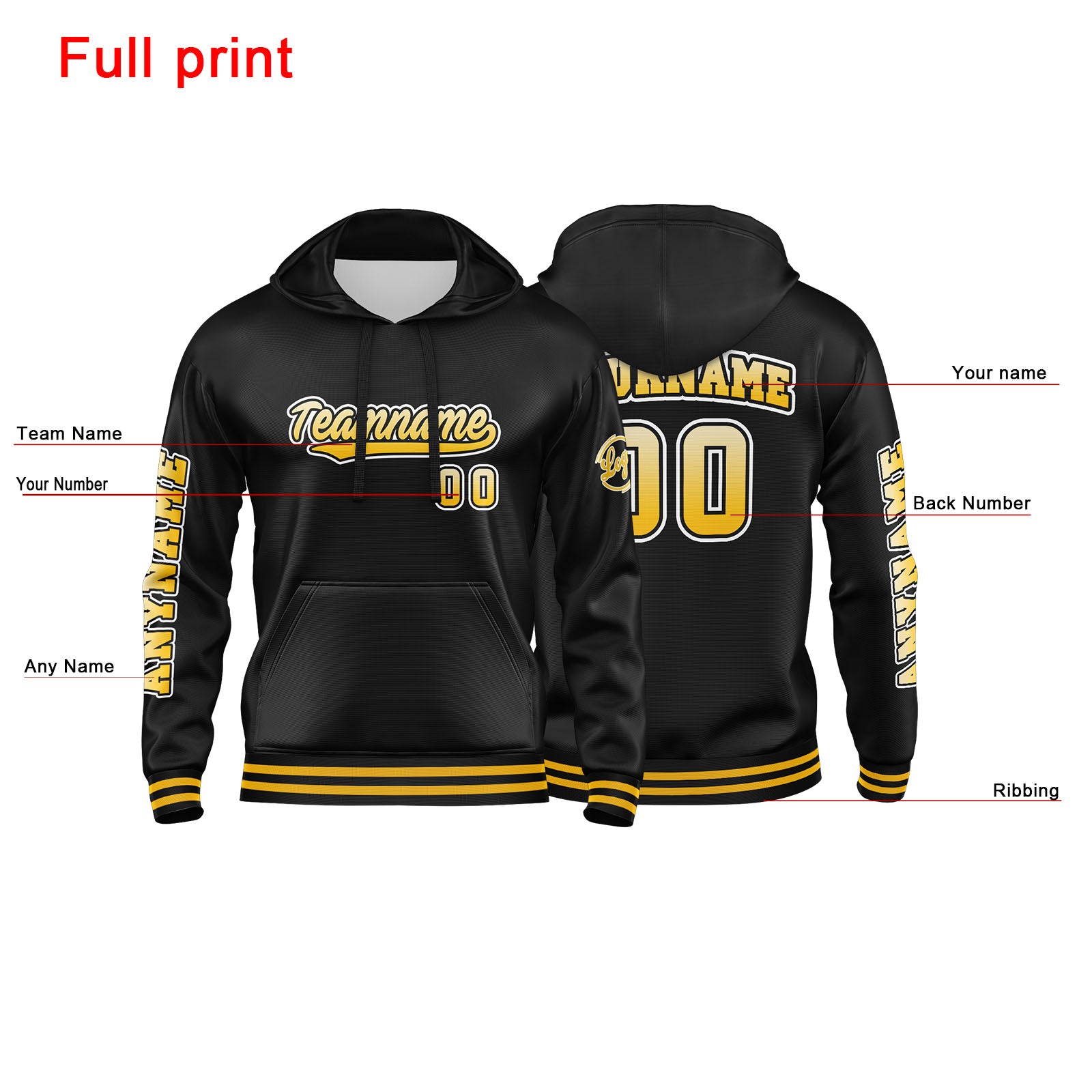 Custom Yellow Black Sweatshirt Hoodie For Men Women Girl Boy Print Your Logo Name Number enthsush