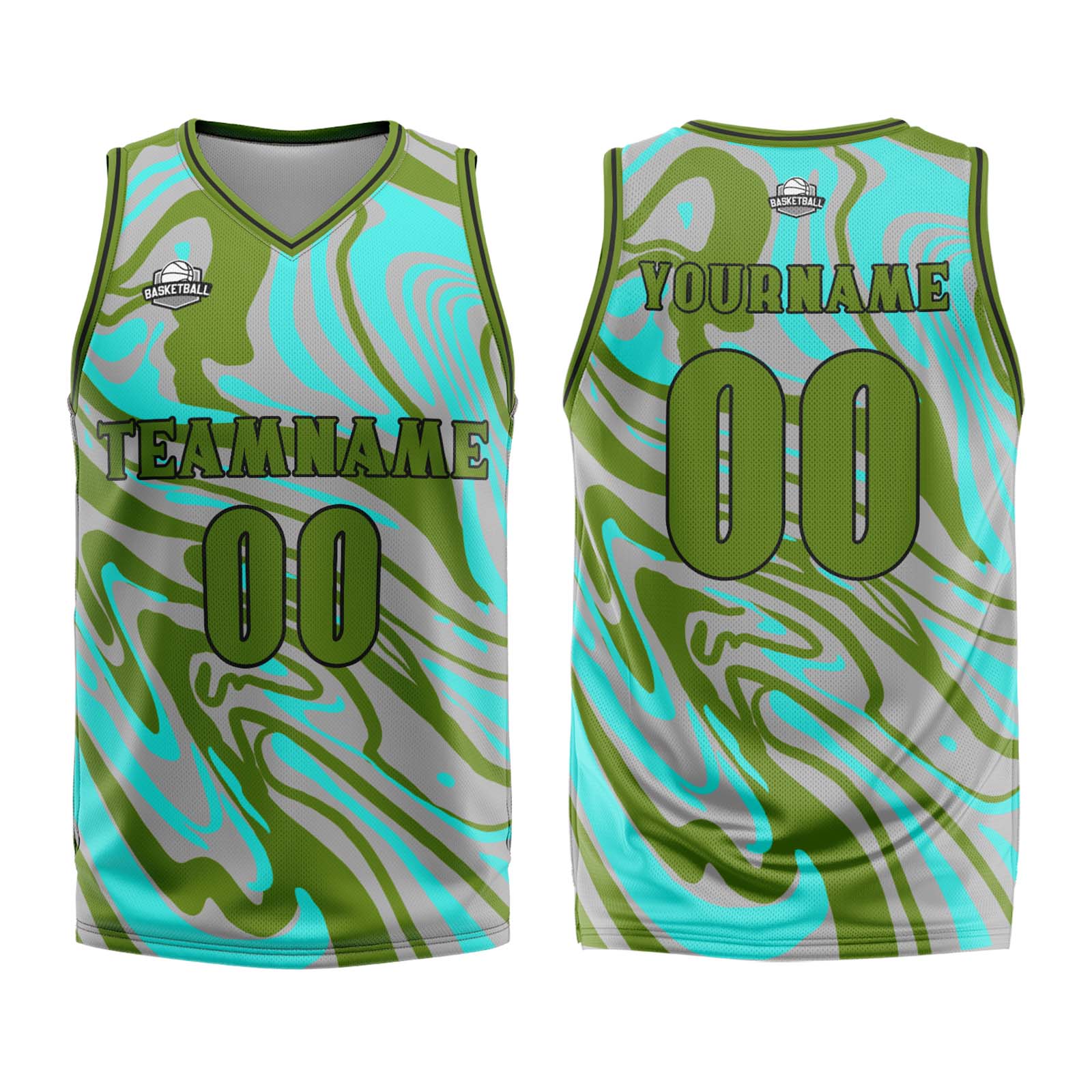 Custom Fluid Green Grey Basketball Jersey Uniform Suit Printed Your Logo Name Number enthsush