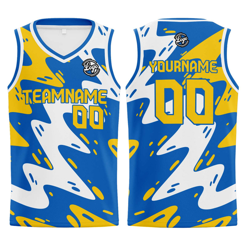 Custom Blue Yellow Basketball Jersey Uniform Suit Printed Your Logo Name Number