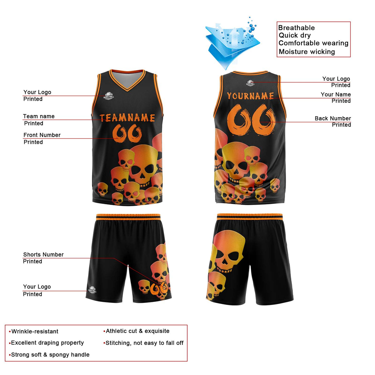 Custom Fluid Orange Basketball Jersey Uniform Suit Printed Your Logo Name Number enthsush
