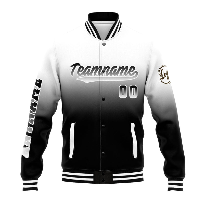 Custom Gradient Varsity Jacket Letterman jacket for Men, Women and Youth White&Black