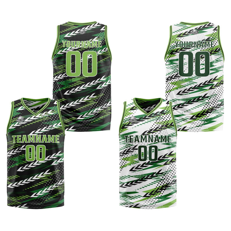 Custom Black Dark Green Reversible Basketball Suit for Adults and Kids Personalized Jersey