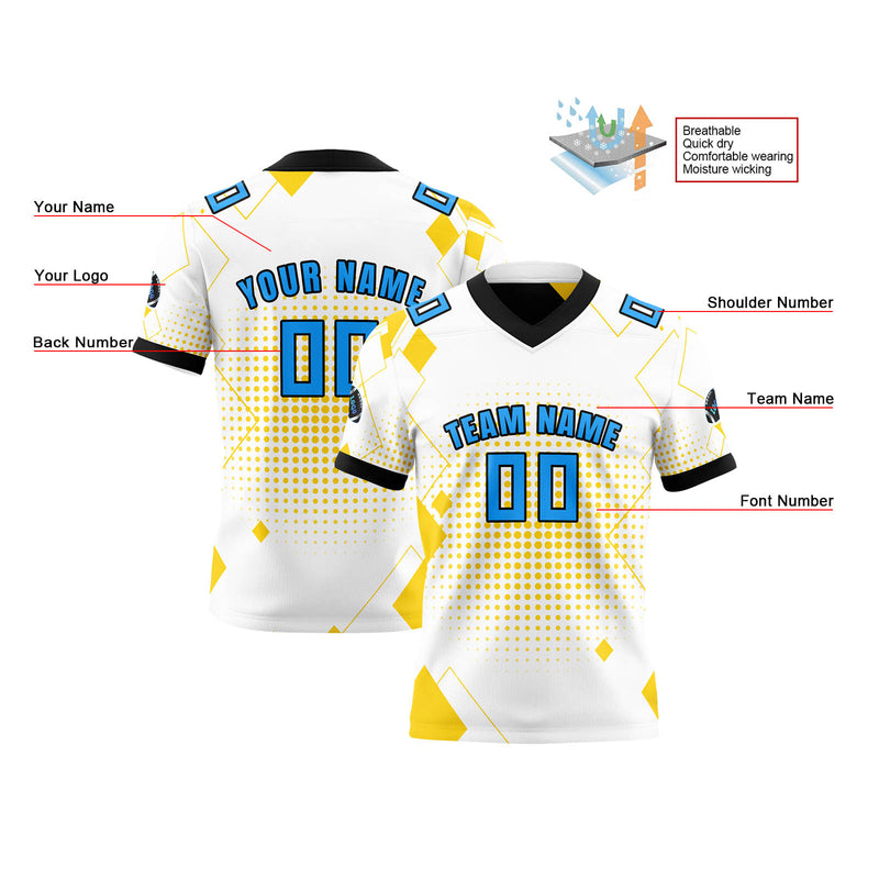 Custom White Blue Reversible Football Jersey Personalized Gradient Football Shirts for Men Printed Team Name Number Logo