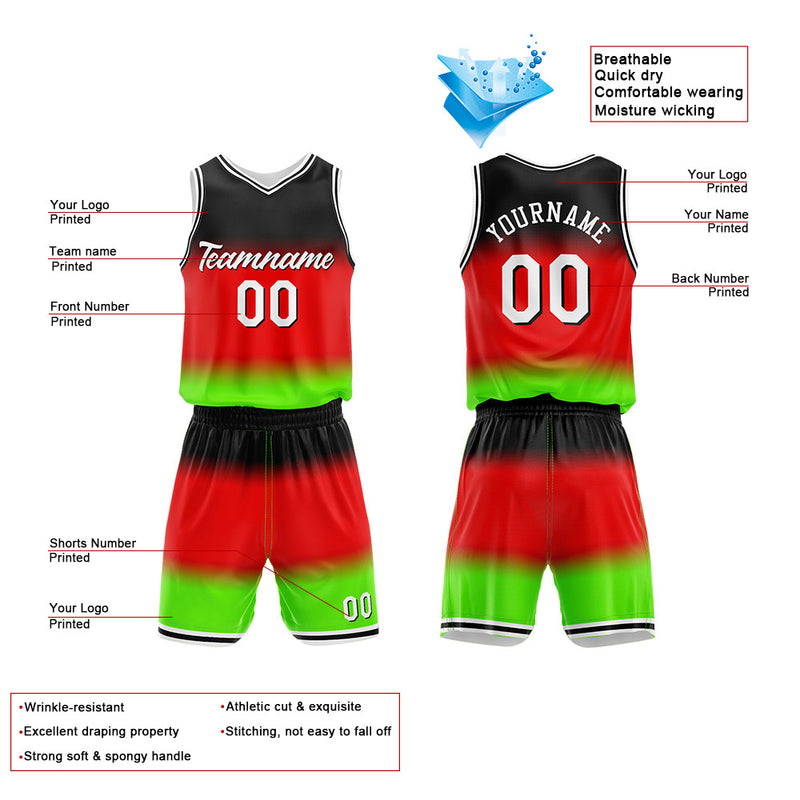 Custom Basketball Jersey Uniform Suit Printed Your Logo Name Number Gradient-Red enthsush