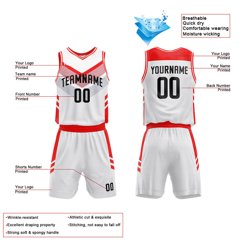 Custom Basketball Jersey Uniform Suit Printed Your Logo Name Number White-Red enthsush