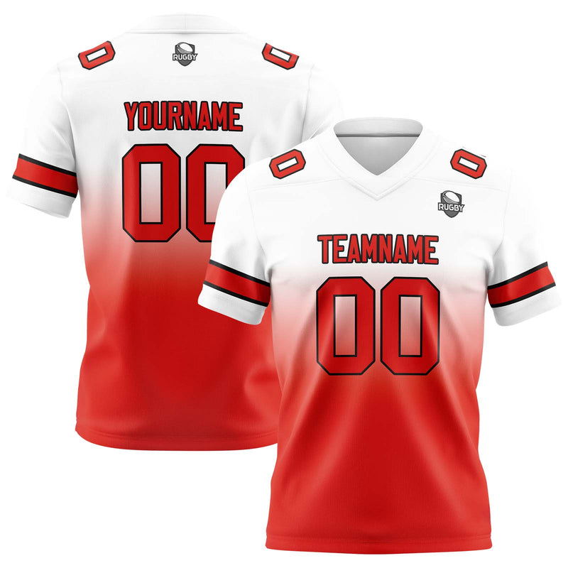 Custom White&Red Gradient Football Jersey Personalized Football Shirts for Men Women  Printed Team Name Number Logo