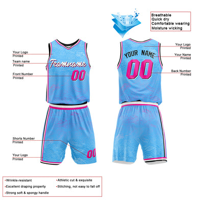 Custom Basketball Jersey Uniform Suit Printed Your Logo Name Number Light Blue enthsush