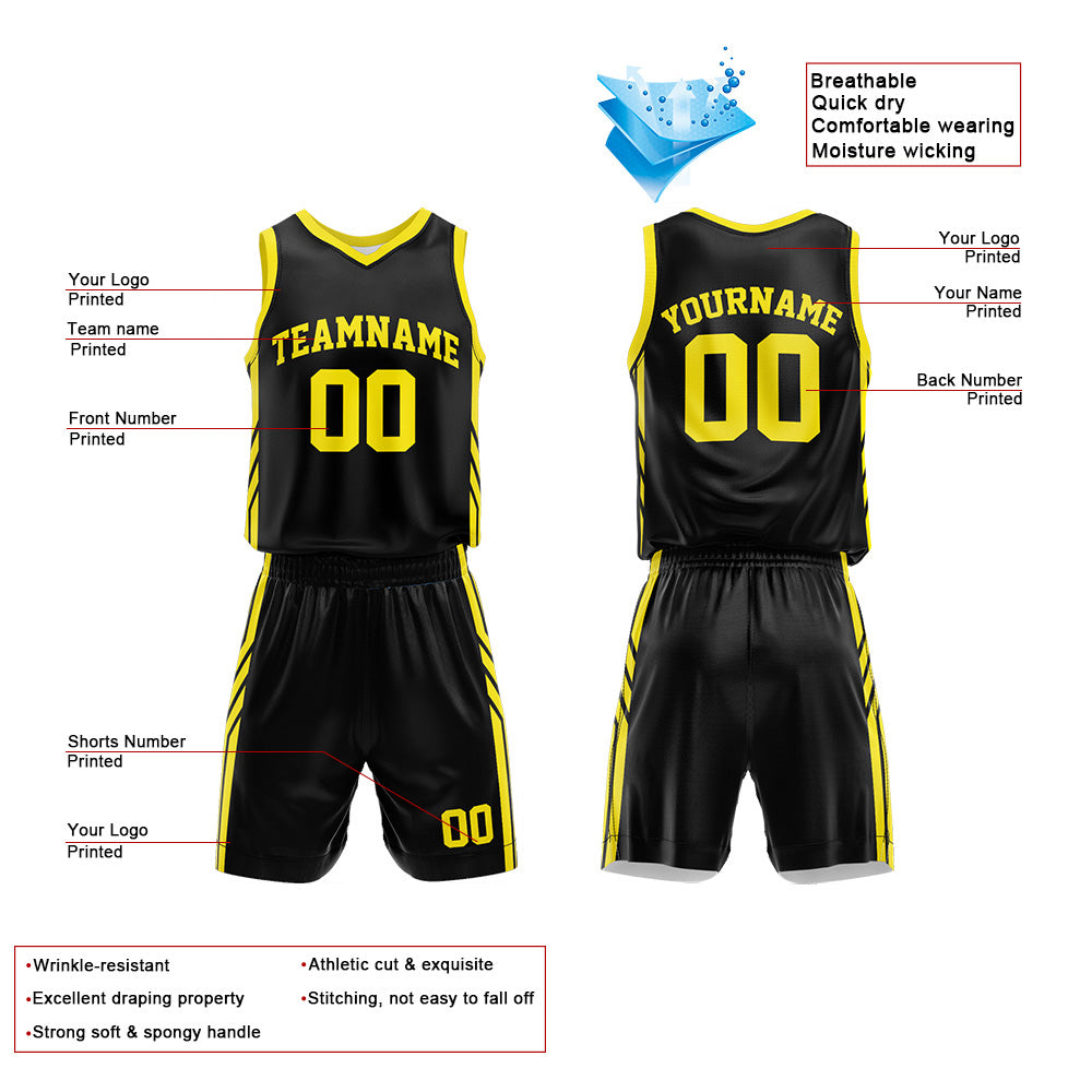 Custom Basketball Jersey Uniform Suit Printed Your Logo Name Number Black-Yellow enthsush