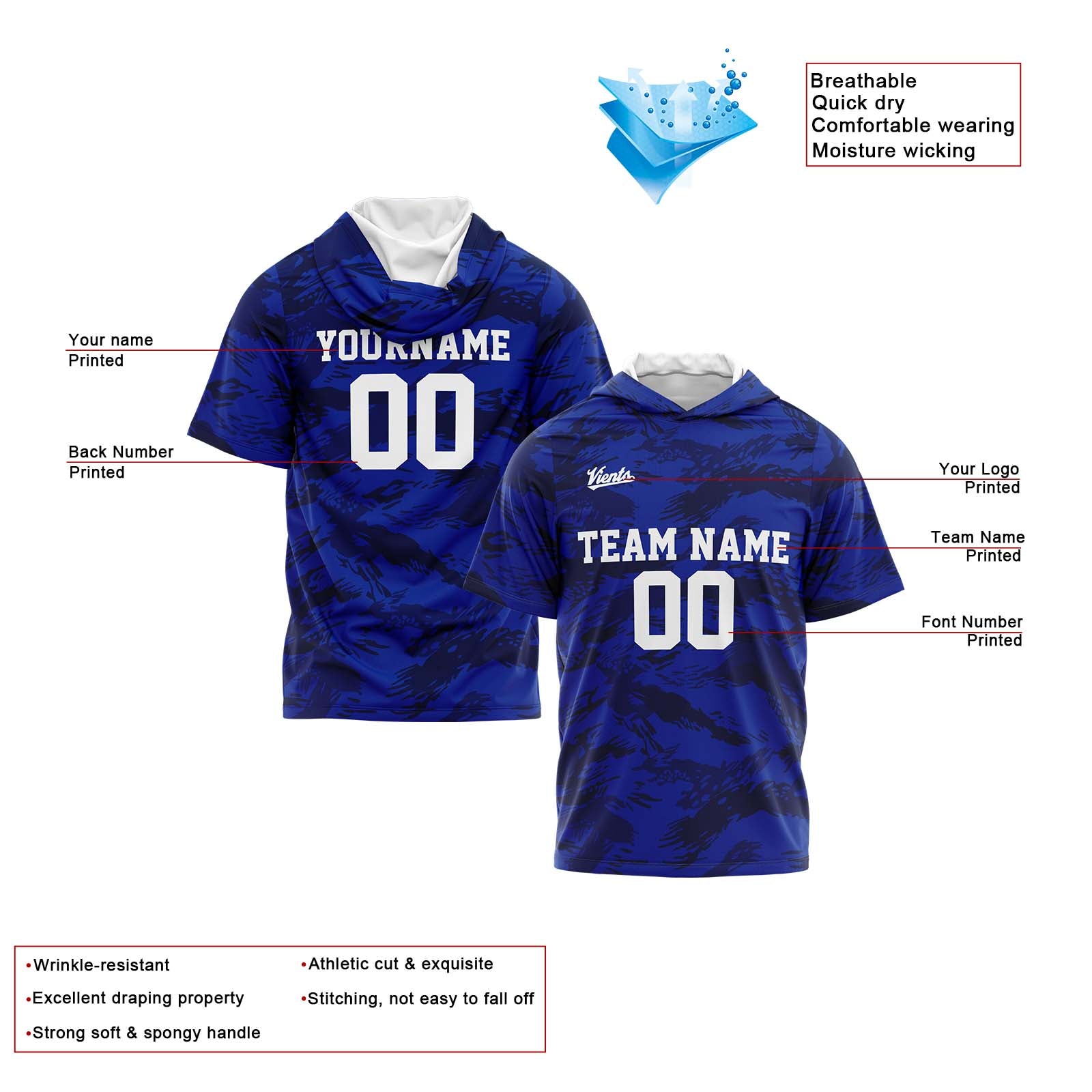 Custom Royal Sleeve Hoodies for Men Women Shirts with Hoods Printed Name Logo enthsush