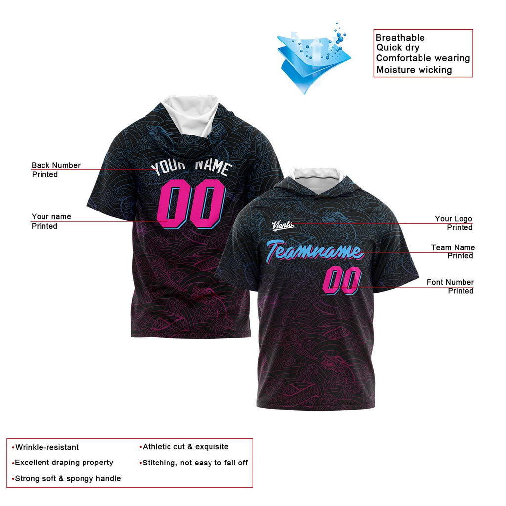 Custom Black Pink Light Blue Short Sleeve Hoodies for Men Women Shirts with Hoods Printed Name Logo enthsush