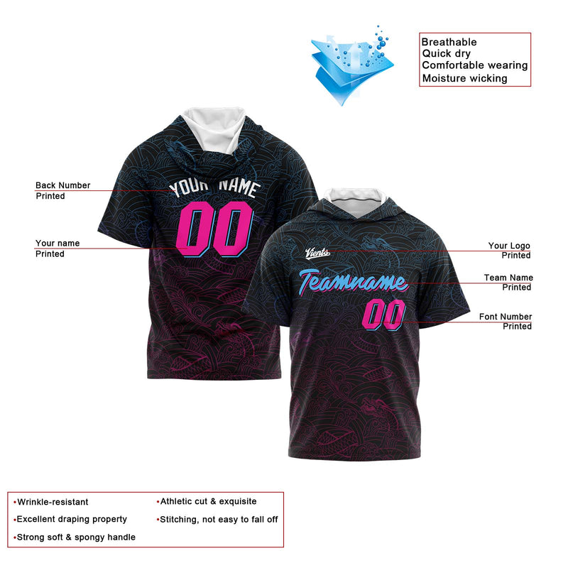 Custom Black Pink Light Blue Short Sleeve Hoodies for Men Women Shirts with Hoods Printed Name Logo
