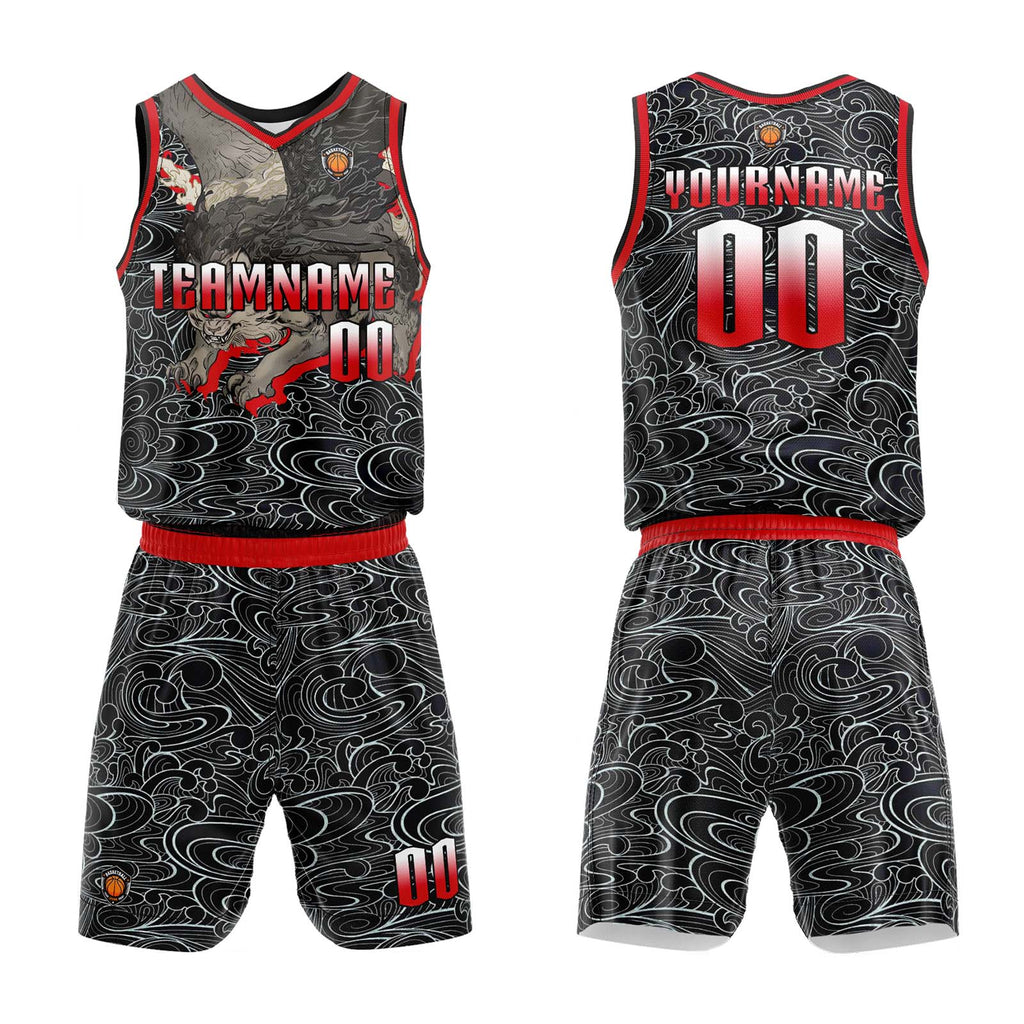 Custom Black Red Basketball Jersey Uniform Suit Printed Your Logo Name Number enthsush