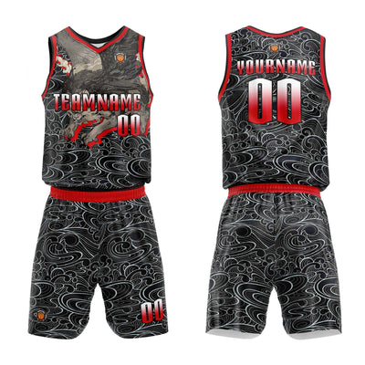 Custom Black Red Basketball Jersey Uniform Suit Printed Your Logo Name Number enthsush