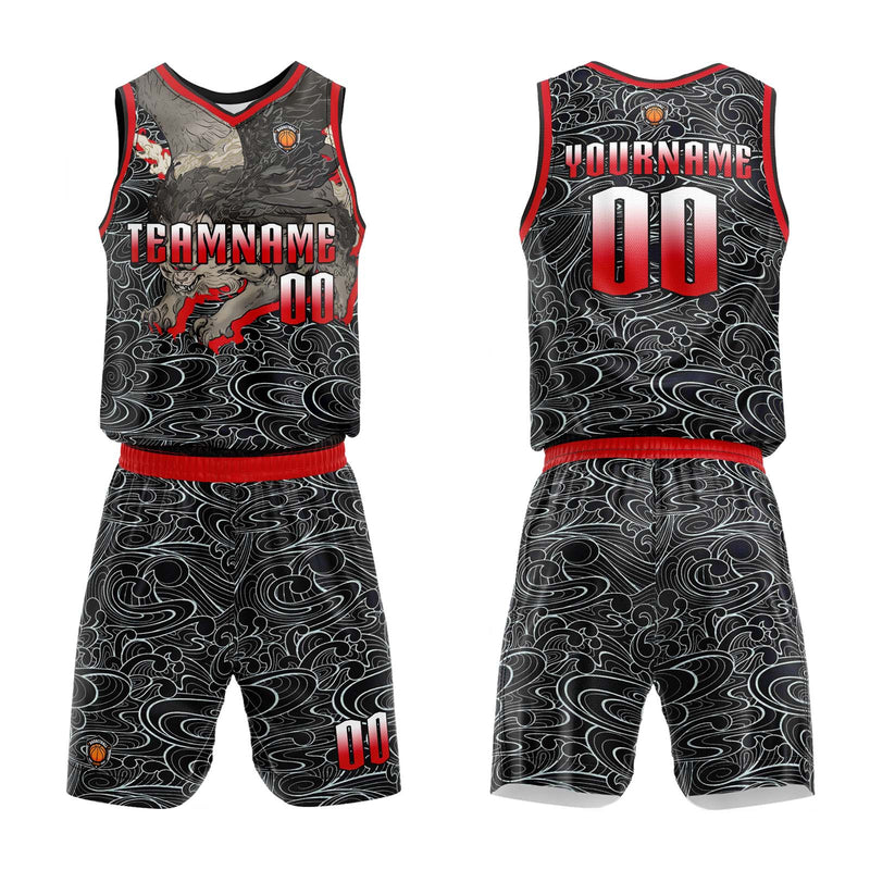Custom Black Red Basketball Jersey Uniform Suit Printed Your Logo Name Number