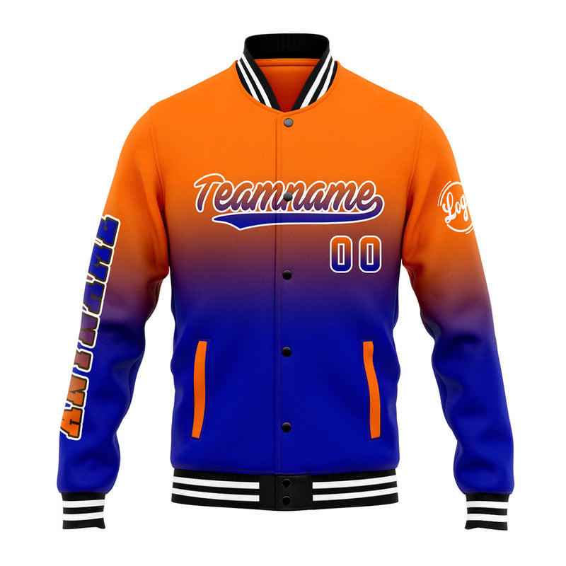 Custom Gradient Varsity Jacket Letterman jacket for Men, Women and Youth Orange&Royal