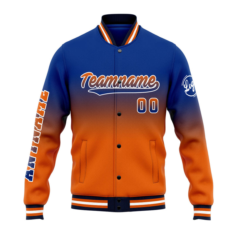 Custom Gradient Varsity Jacket Letterman jacket for Men, Women and Youth Royal&Orange