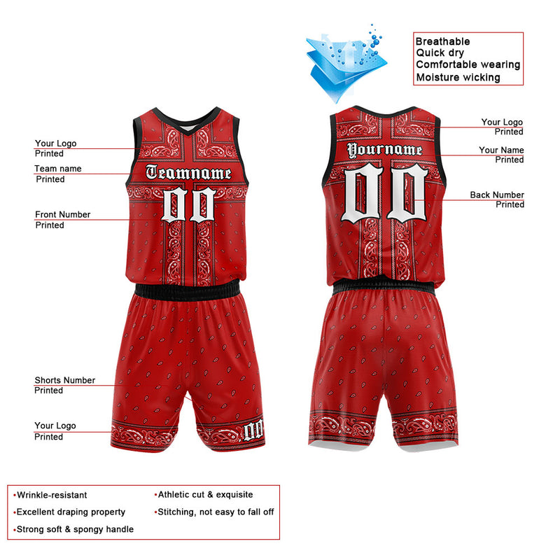 Custom Basketball Jersey Uniform Suit Printed Your Logo Name Number Red-Black enthsush