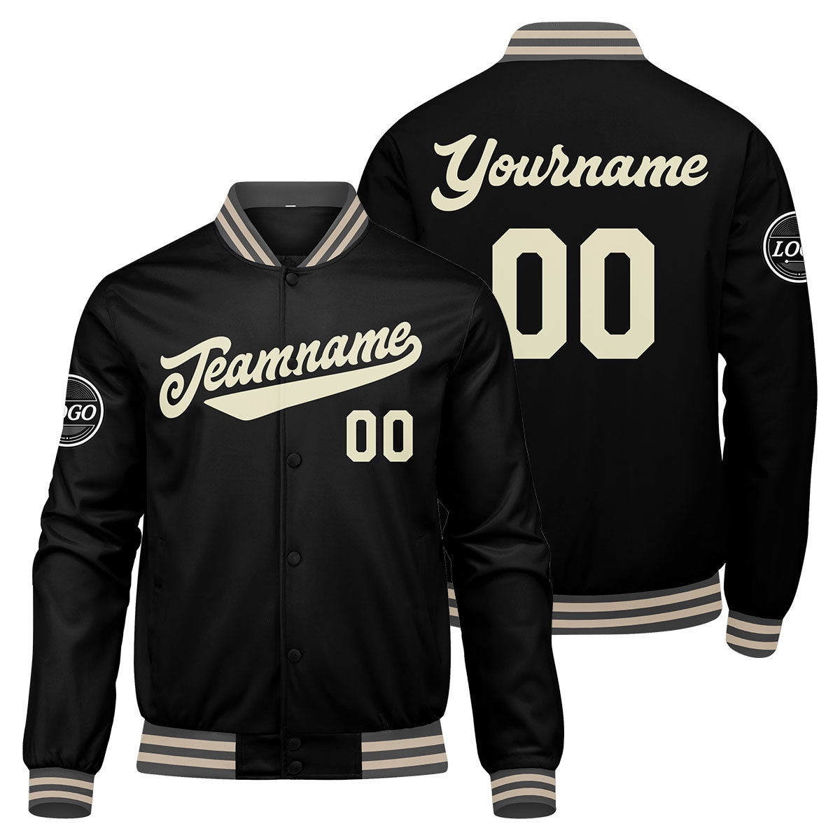 Custom Varsity Jacket Letterman jacket for Men, Women and Youth Grey Black Cream enthsush