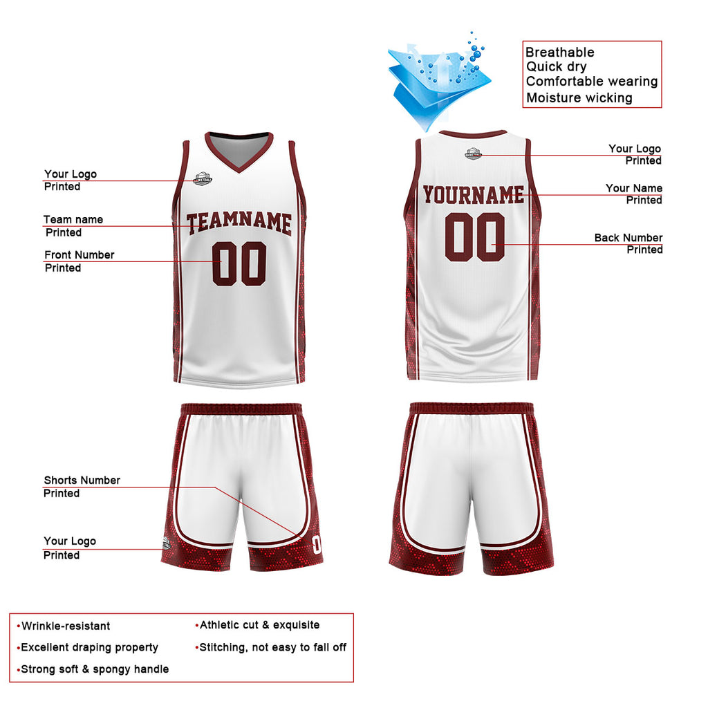 Custom White Dark Red Basketball Jersey Uniform Suit Printed Your Logo Name Number enthsush