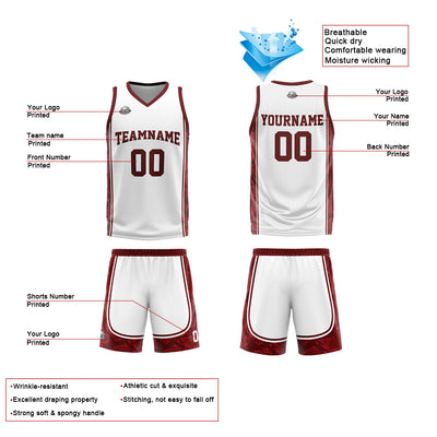 Custom White Dark Red Basketball Jersey Uniform Suit Printed Your Logo Name Number enthsush
