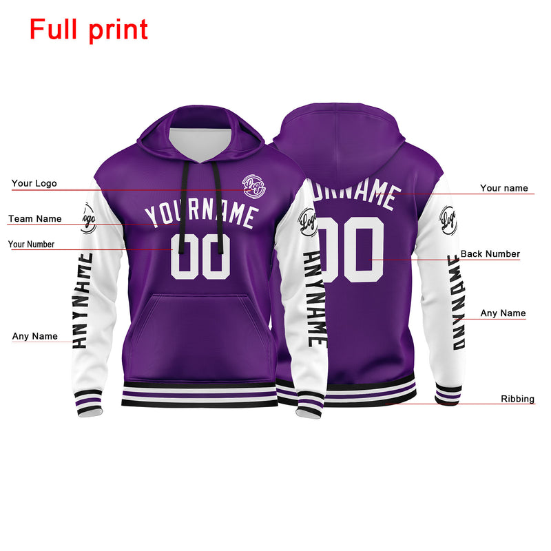 Custom Purple White Sweatshirt Hoodie For Men Women Girl Boy Print Your Logo Name Number
