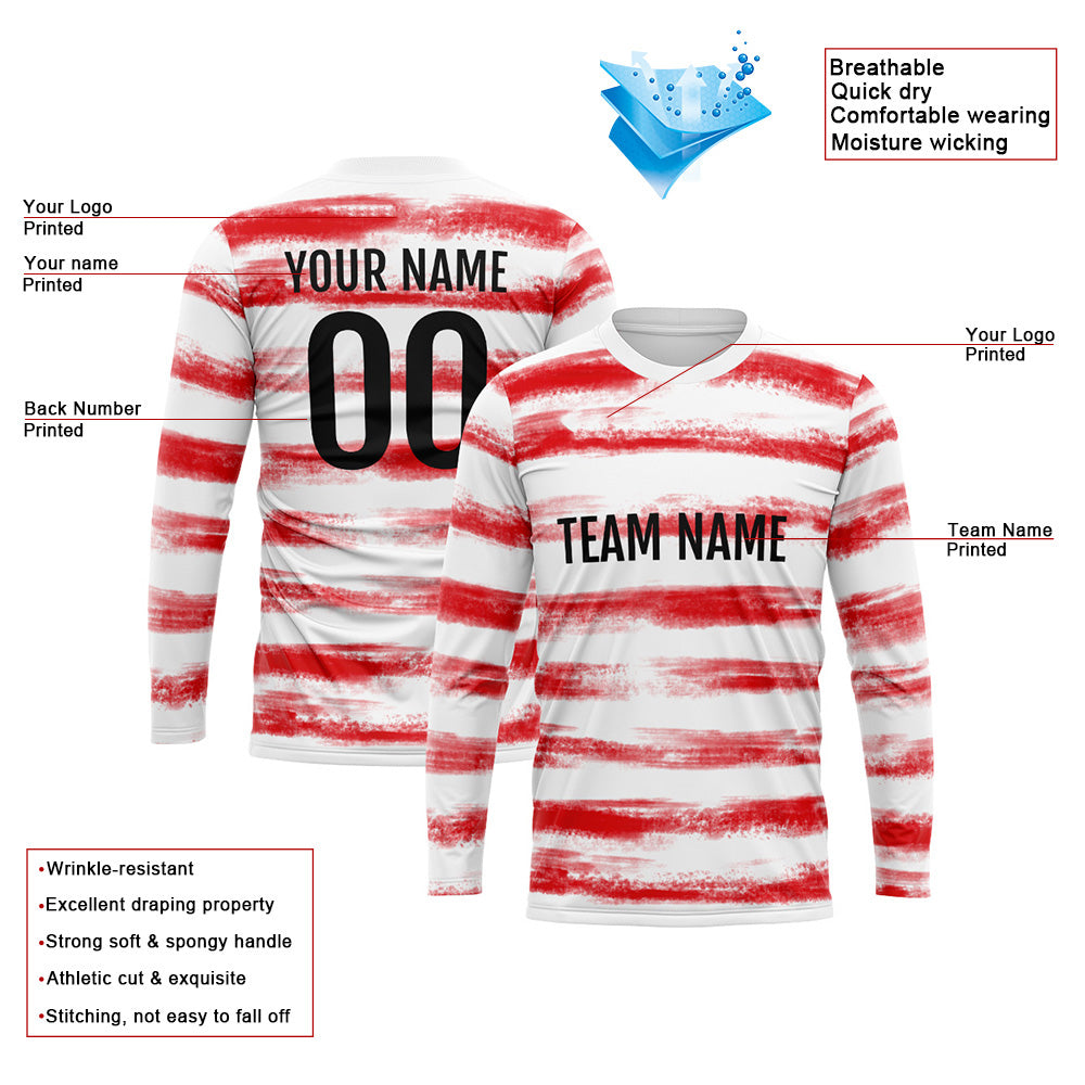 Custom Basketball Soccer Football Shooting Long T-Shirt for Adults and Kids White-Red enthsush