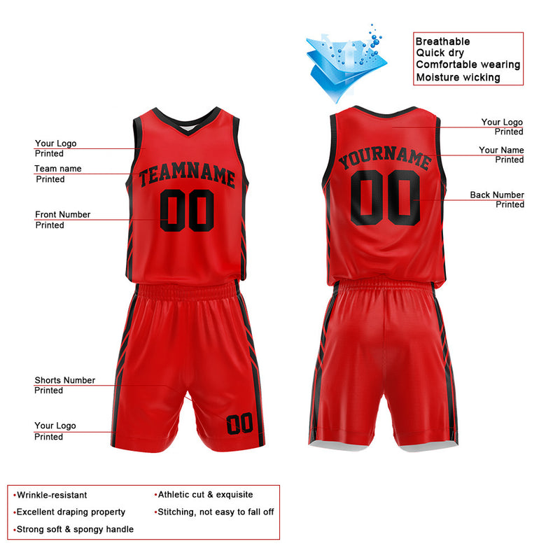 Custom Basketball Jersey Uniform Suit Printed Your Logo Name Number Red-Black enthsush