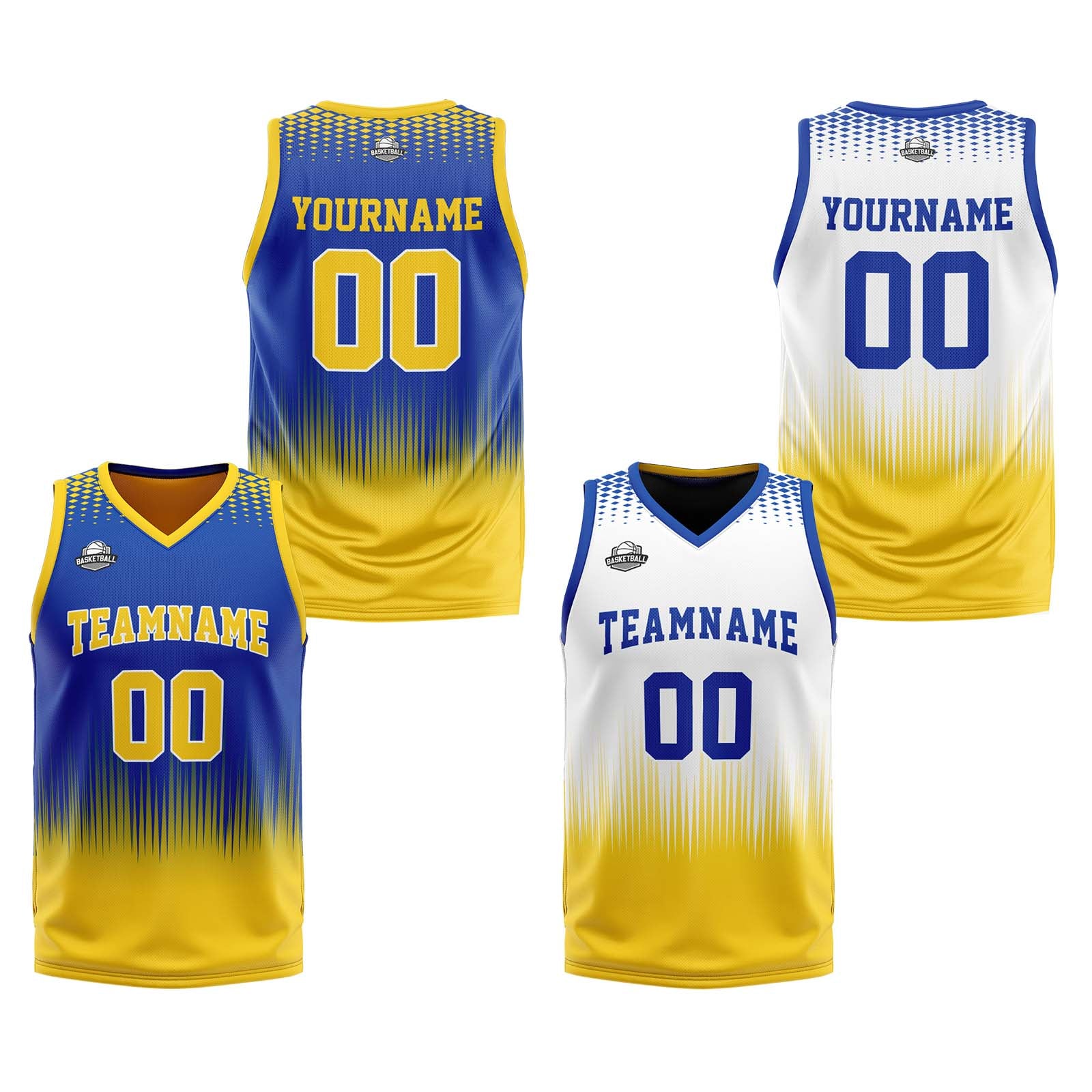Custom Royal Yellow Reversible Basketball Suit for Adults and Kids Personalized Jersey enthsush