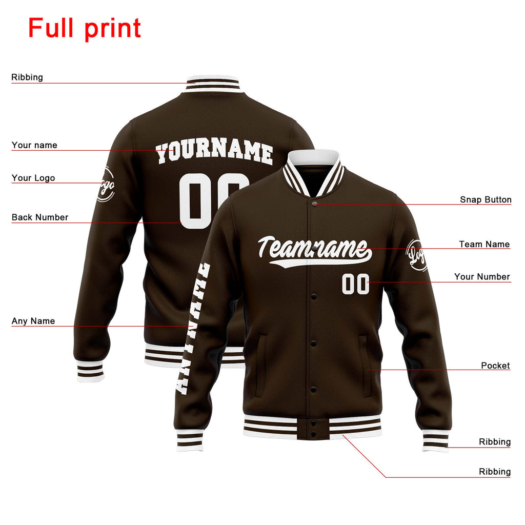 Custom Varsity Jacket Letterman jacket for Men, Women and Youth Brown White enthsush