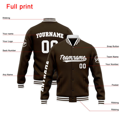 Custom Varsity Jacket Letterman jacket for Men, Women and Youth Brown White enthsush