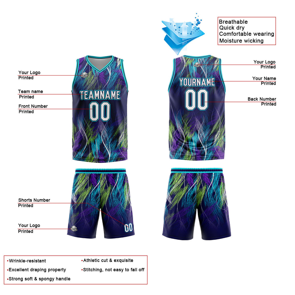 Custom Purple Light Blue Reversible Basketball Suit for Adults and Kids Personalized Jersey enthsush