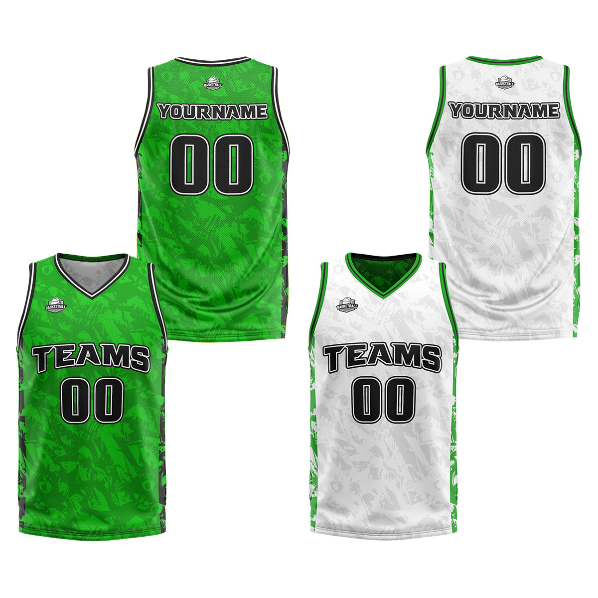 Custom Green Black Reversible Basketball Suit for Adults and Kids Personalized Jersey enthsush