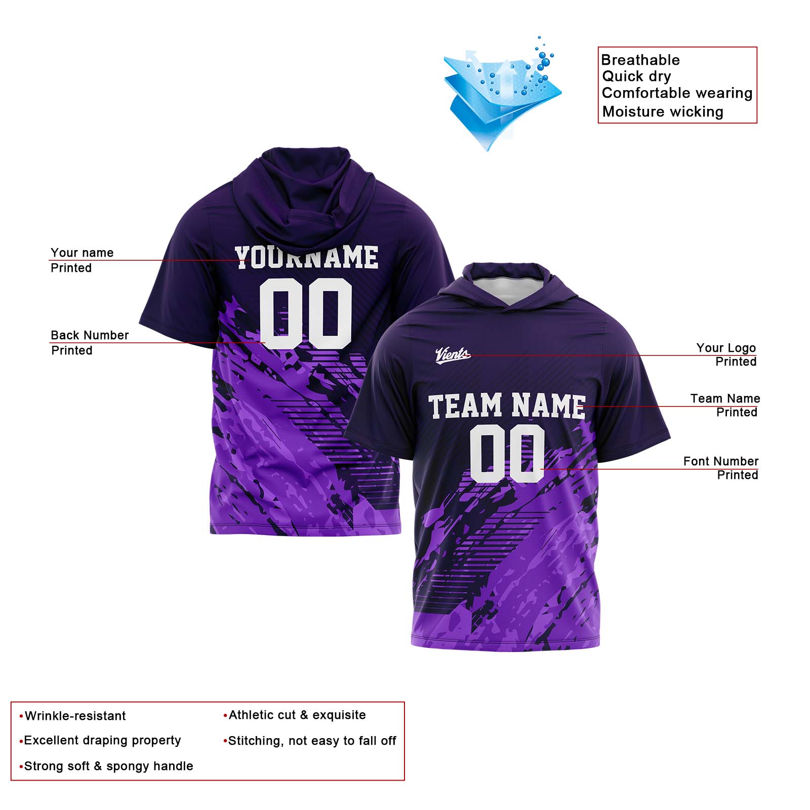 Custom Purple Sleeve Hoodies for Men Women Shirts with Hoods Printed Name Logo enthsush