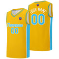 Custom basketball jersey shorts for men and women. Embroidered and printed name, number and logo Yellow&Light Blue enthsush