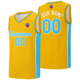 Custom basketball jersey shorts for men and women. Embroidered and printed name, number and logo Yellow&Light Blue