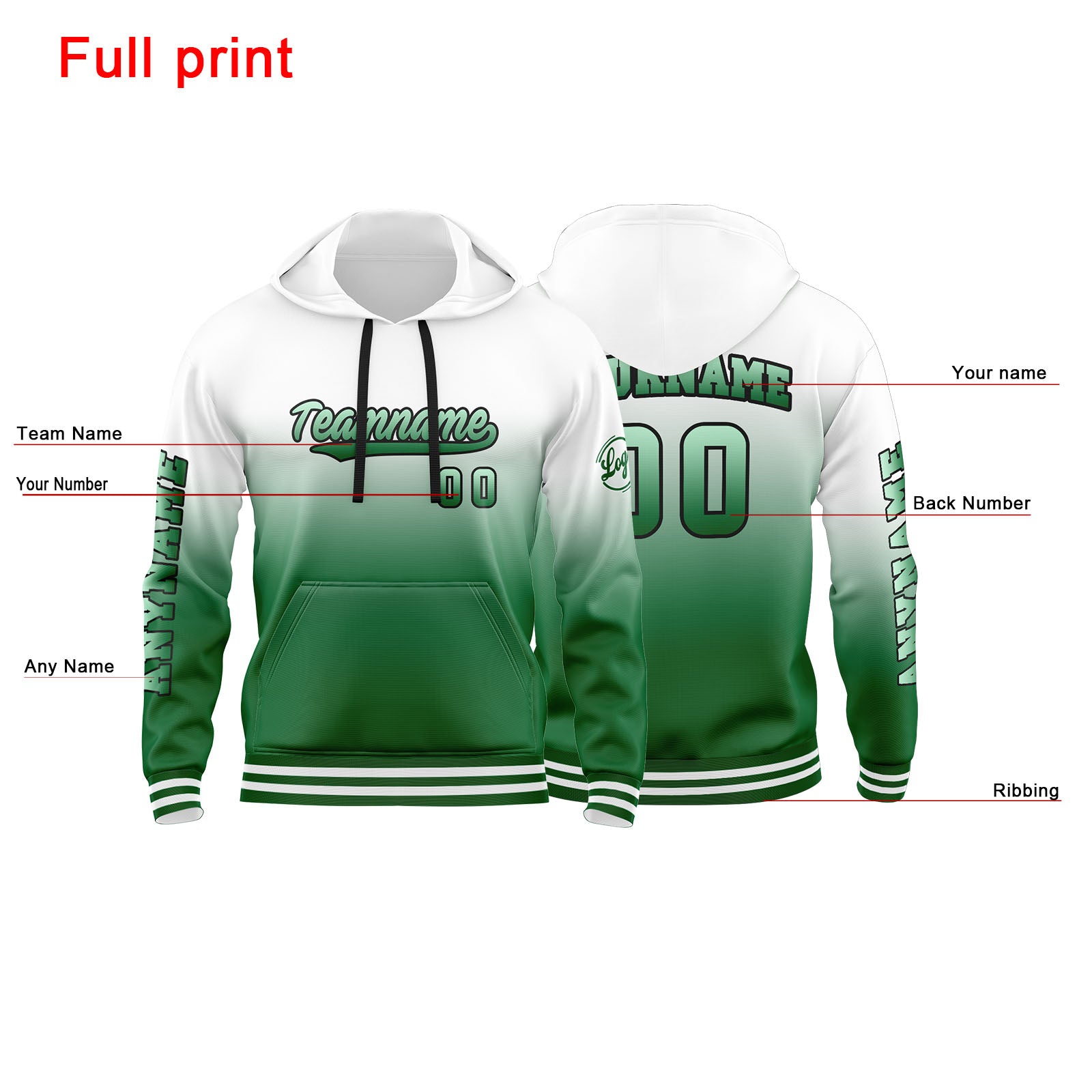 Custom Green White Sweatshirt Hoodie For Men Women Girl Boy Print Your Logo Name Number enthsush