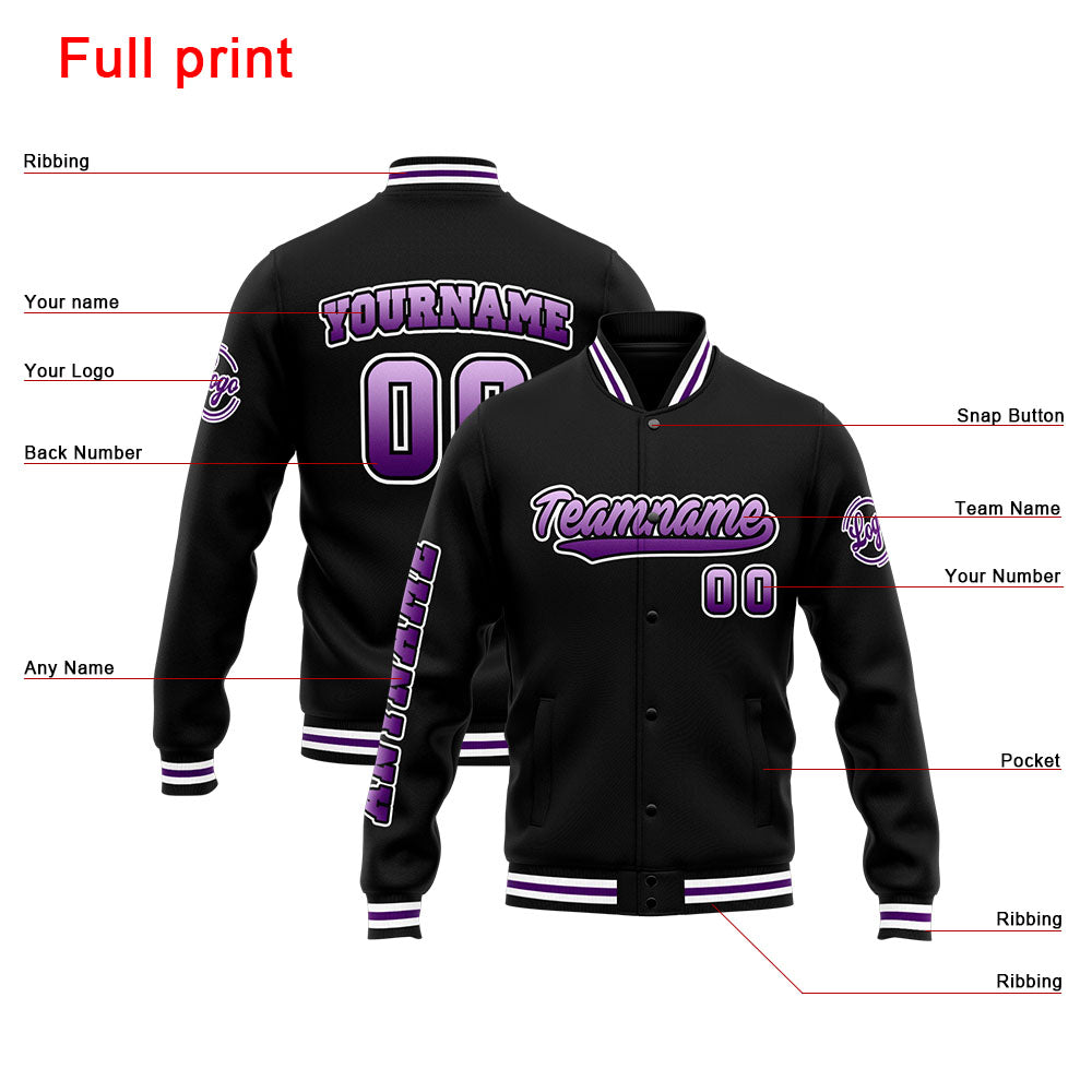 Custom Varsity Jacket Letterman jacket for Men, Women and Youth Purple Black enthsush