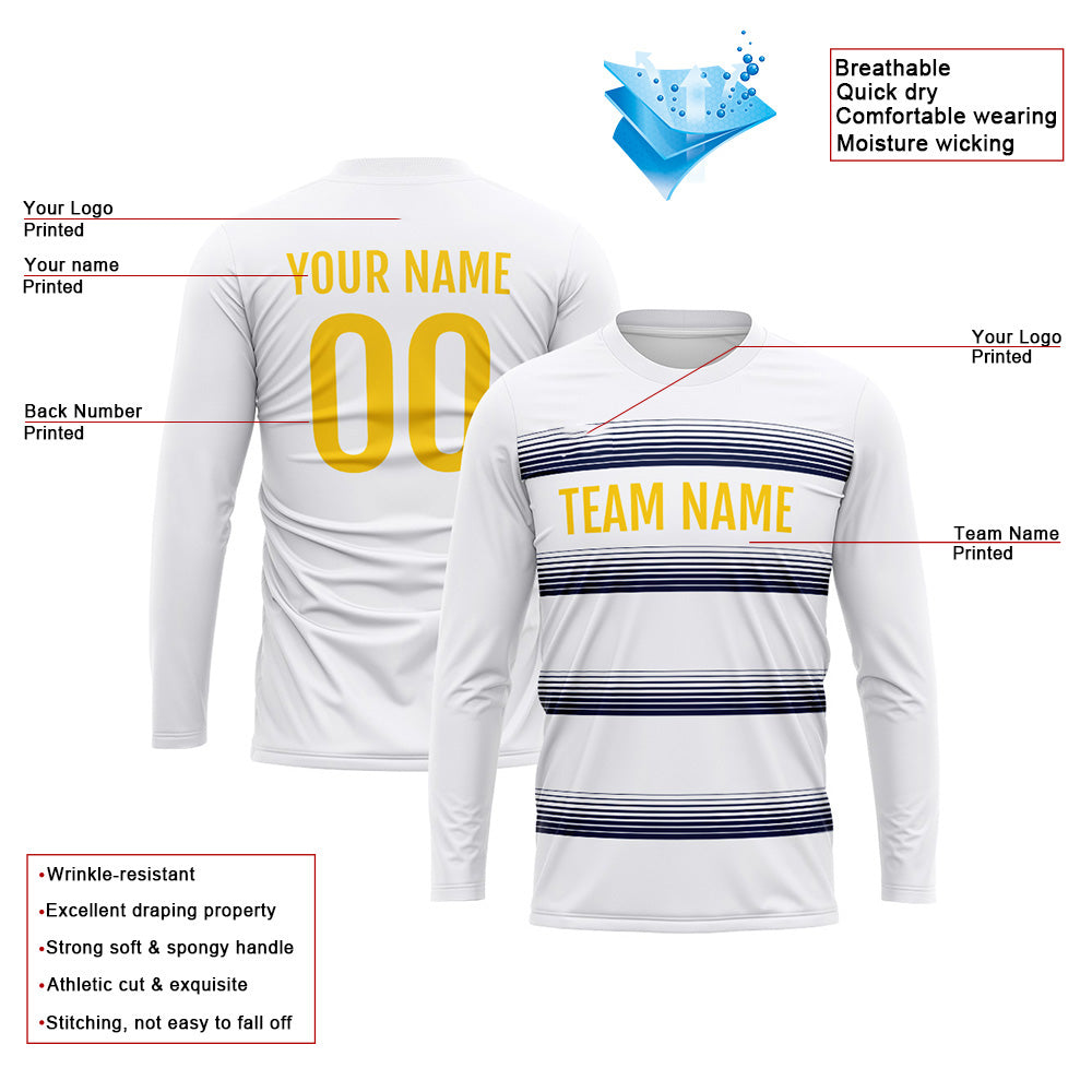 Custom Basketball Soccer Football Shooting Long T-Shirt for Adults and Kids White-Navy enthsush