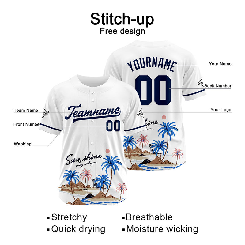 Custom Full Print Design Authentic Baseball Jersey white-blue