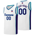 Custom basketball jersey shorts for men and women. Embroidered and printed name, number and logo White&Purple enthsush