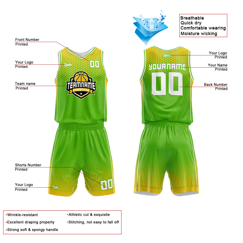 Custom Basketball Jersey Uniform Suit Printed Your Logo Name Number Green-Yellow enthsush