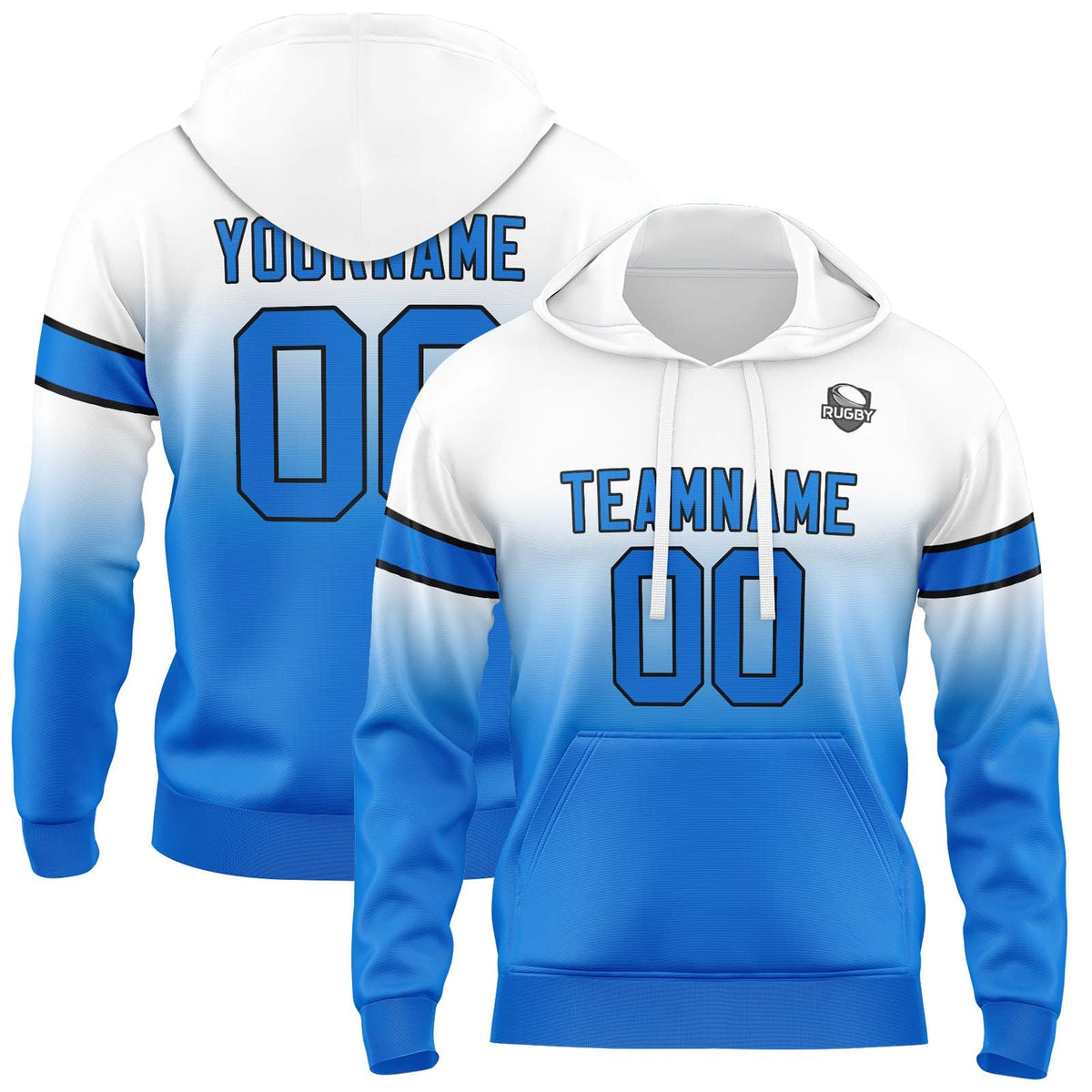 Custom Gradient Hoodie For Man Woman Girl Boy Print Your Logo Name Number White&Blue enthsush