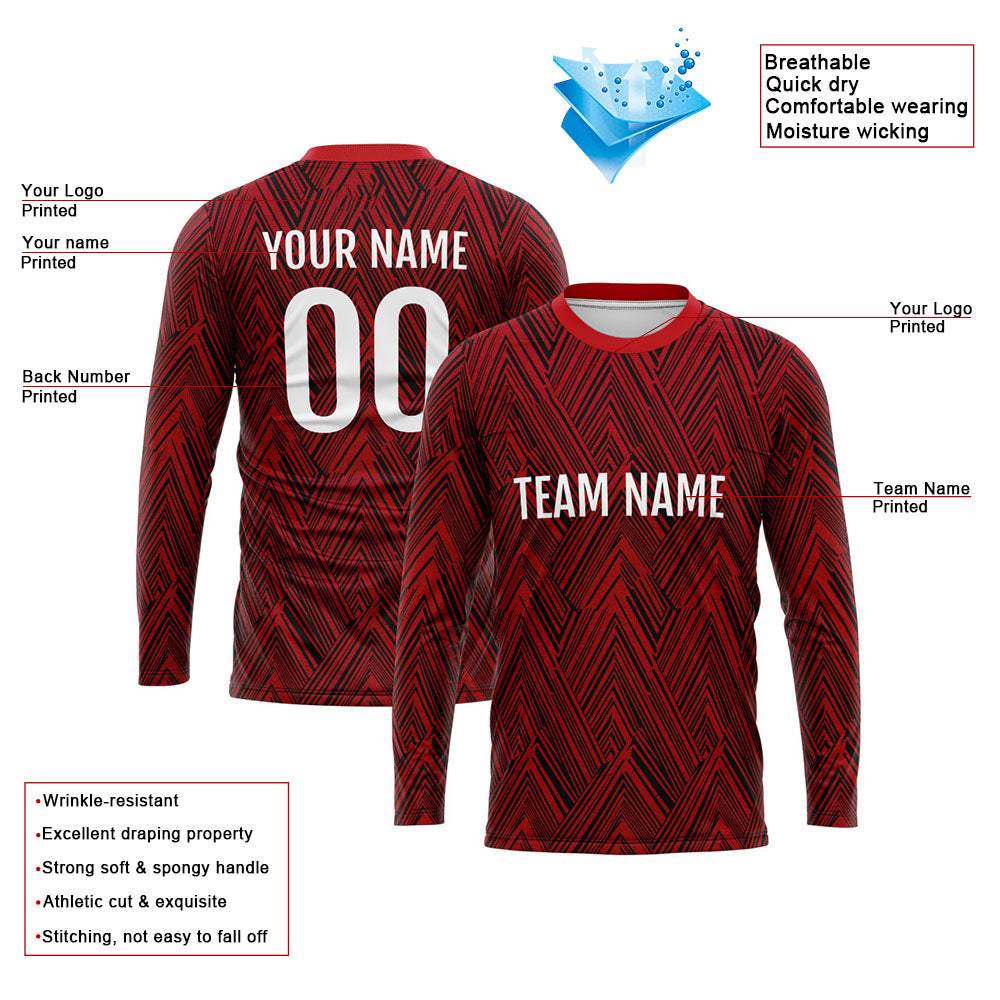 Custom Basketball Soccer Football Shooting Long T-Shirt for Adults and Kids Black-Red enthsush