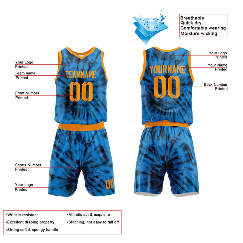 Custom Basketball Jersey Uniform Suit Printed Your Logo Name Number tie-dyed-Blue enthsush