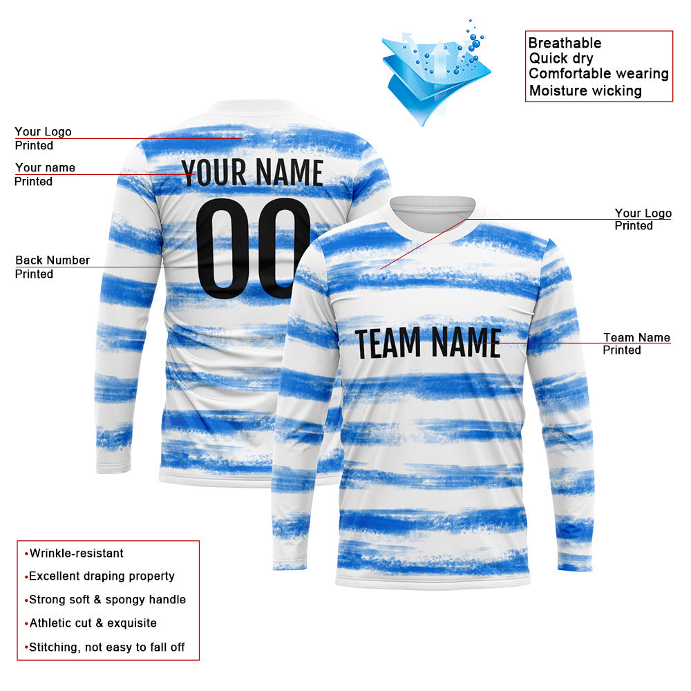 Custom Basketball Soccer Football Shooting Long T-Shirt for Adults and Kids White-Blue enthsush