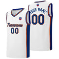 Custom basketball jersey shorts for men and women. Embroidered and printed name, number and logo White enthsush