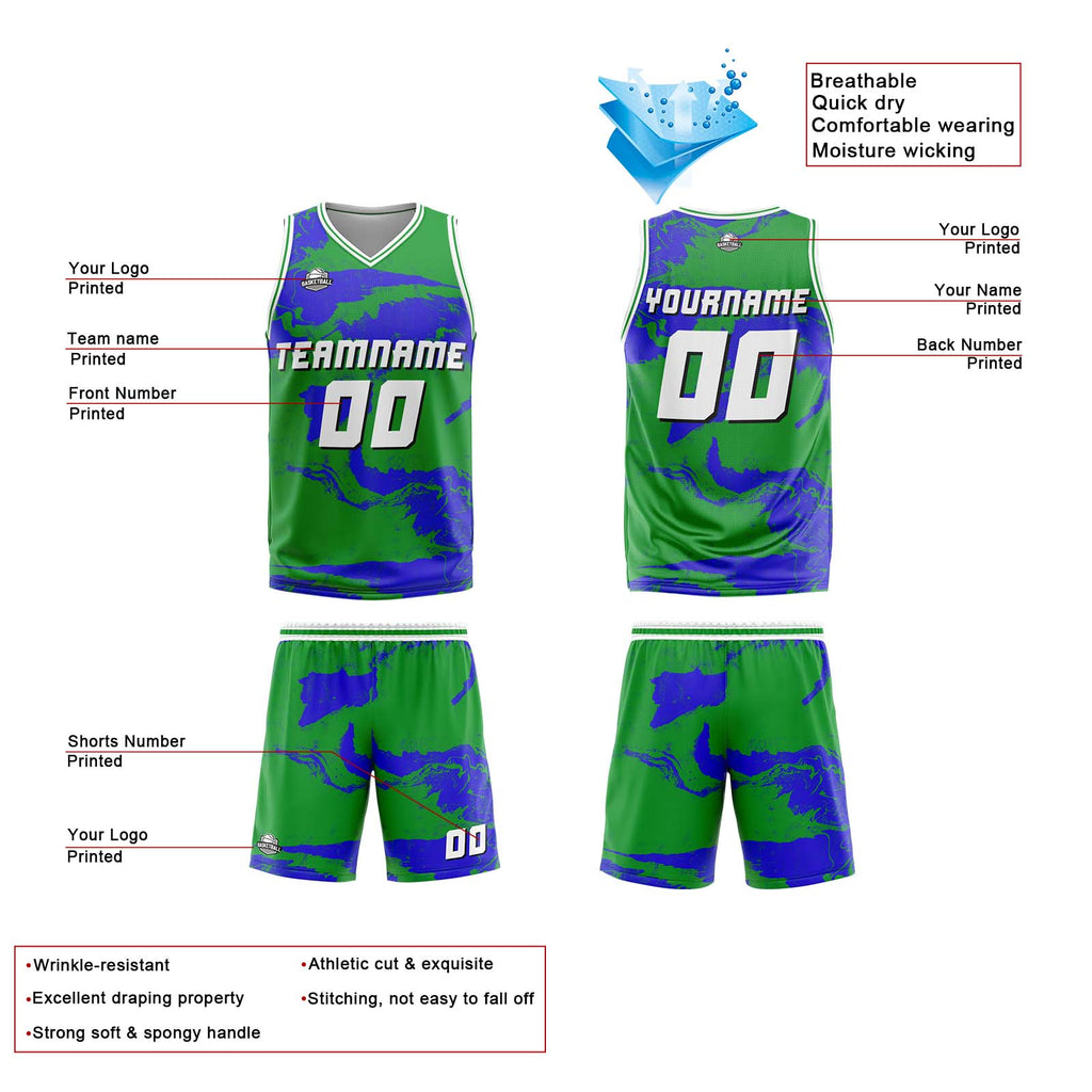 Custom Green Blue Reversible Basketball Suit for Adults and Kids Personalized Jersey enthsush