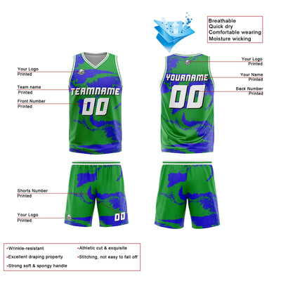 Custom Green Blue Reversible Basketball Suit for Adults and Kids Personalized Jersey enthsush