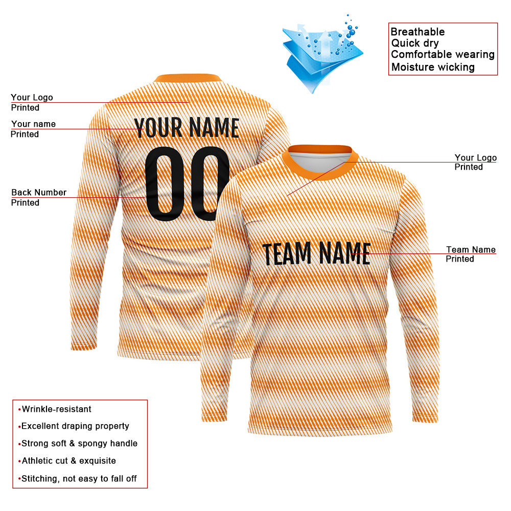 Custom Basketball Soccer Football Shooting Long T-Shirt for Adults and Kids White-Orange enthsush