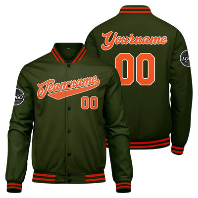 Custom Varsity Jacket Letterman jacket for Men, Women and Youth Olive green Orange enthsush